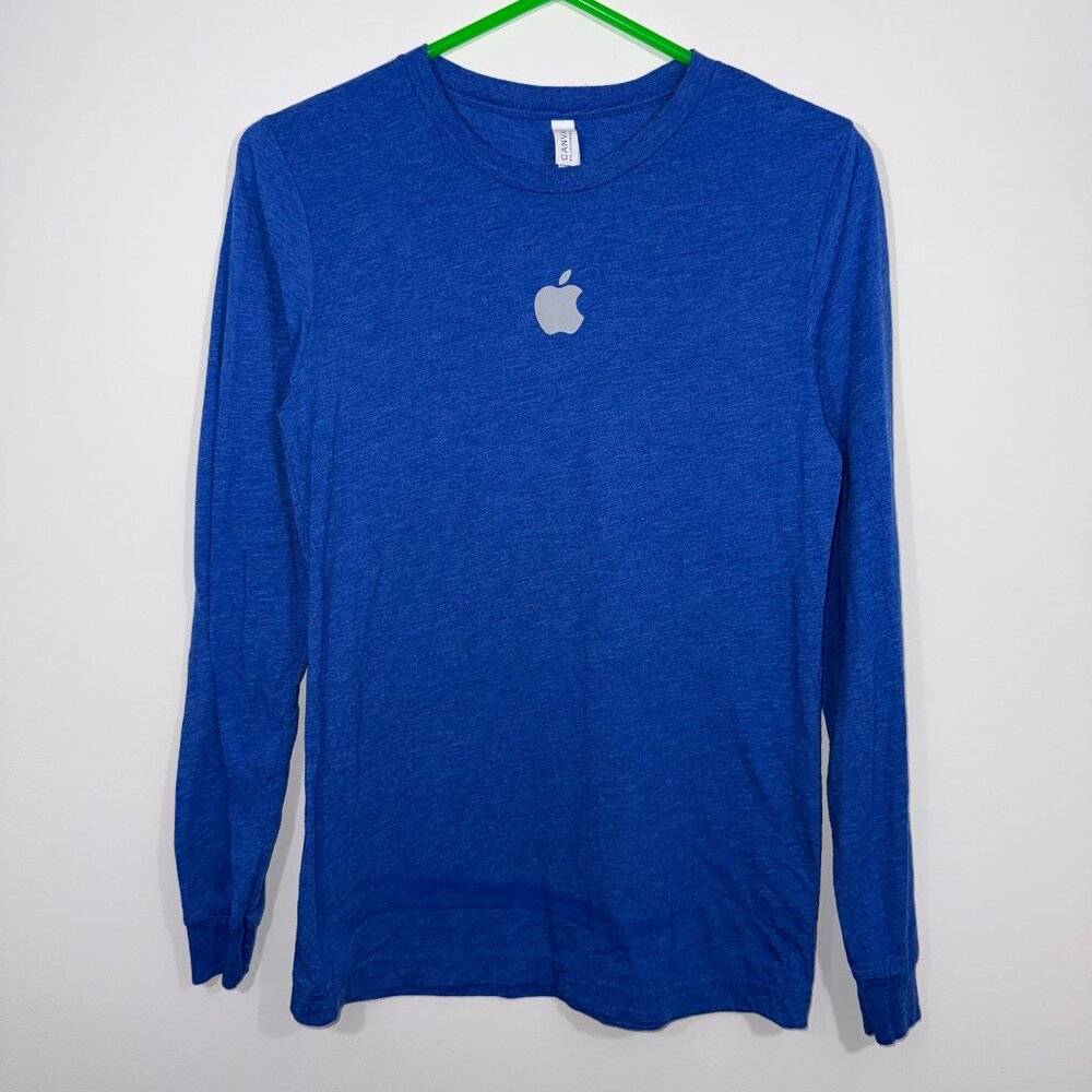 Apple Logo Technology Computer Long Sleeve Blue Shirt Size Small